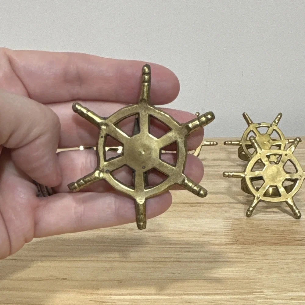 6 Brass Metal Ship Wheel Napkin Rings Nautical Decorative Table Decor Gold Tone